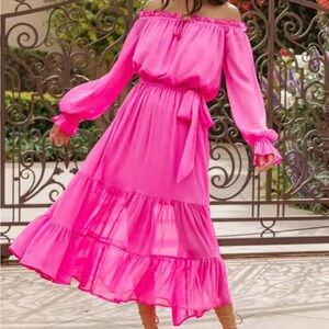 Vici Pink Long Sleeve Off-Shoulder Dress